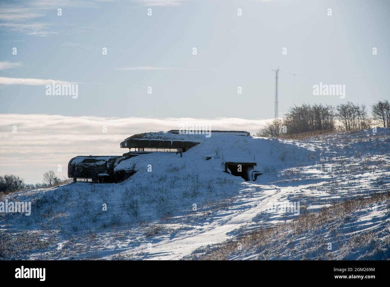 German surveillance and coordination bunkers built on the hillside at ww2. Stock Photo