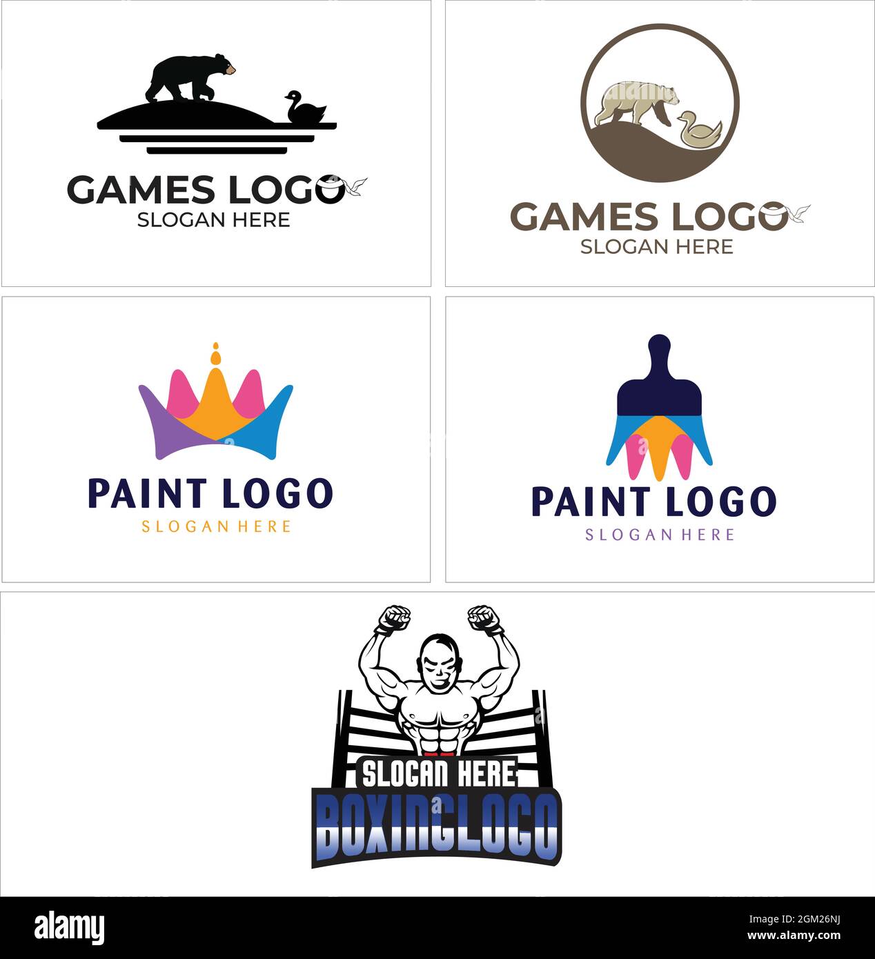 Set of gaming, painting, and boxing logo Stock Vector