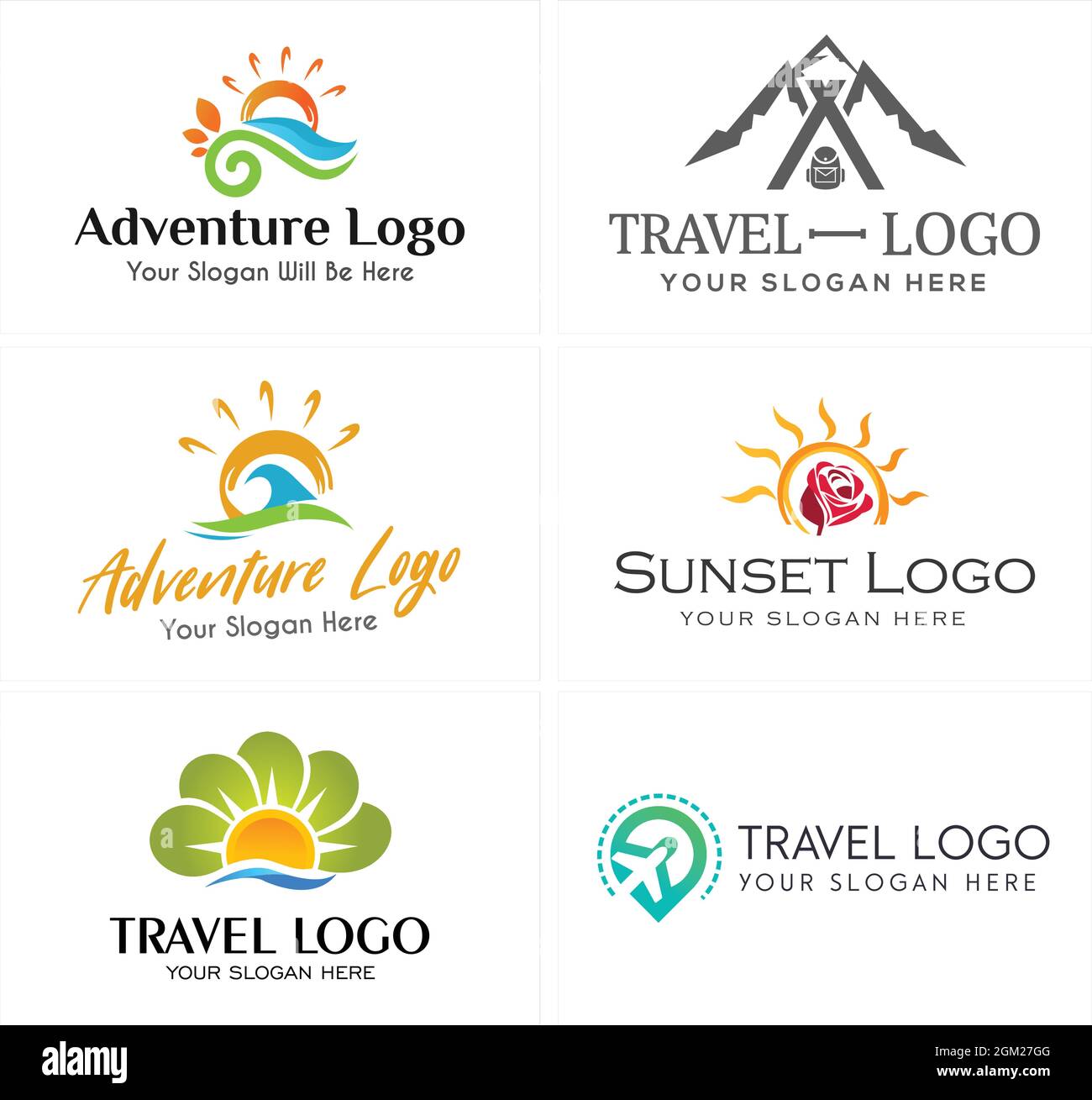 Travel adventure sea mountain plane logo design Stock Vector