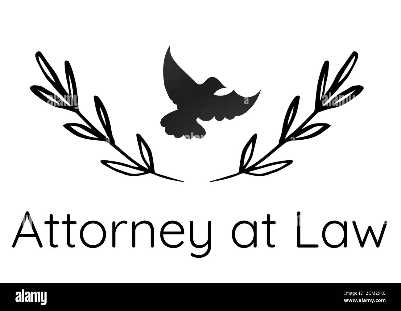 Attorney at law text and stem with leaves and bird icons against white