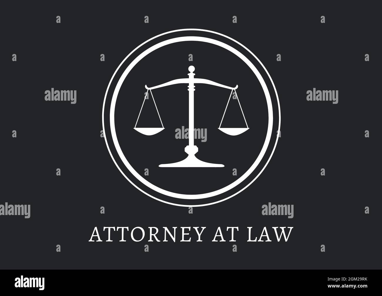 Attorney at law text with court scale icon on a round banner against