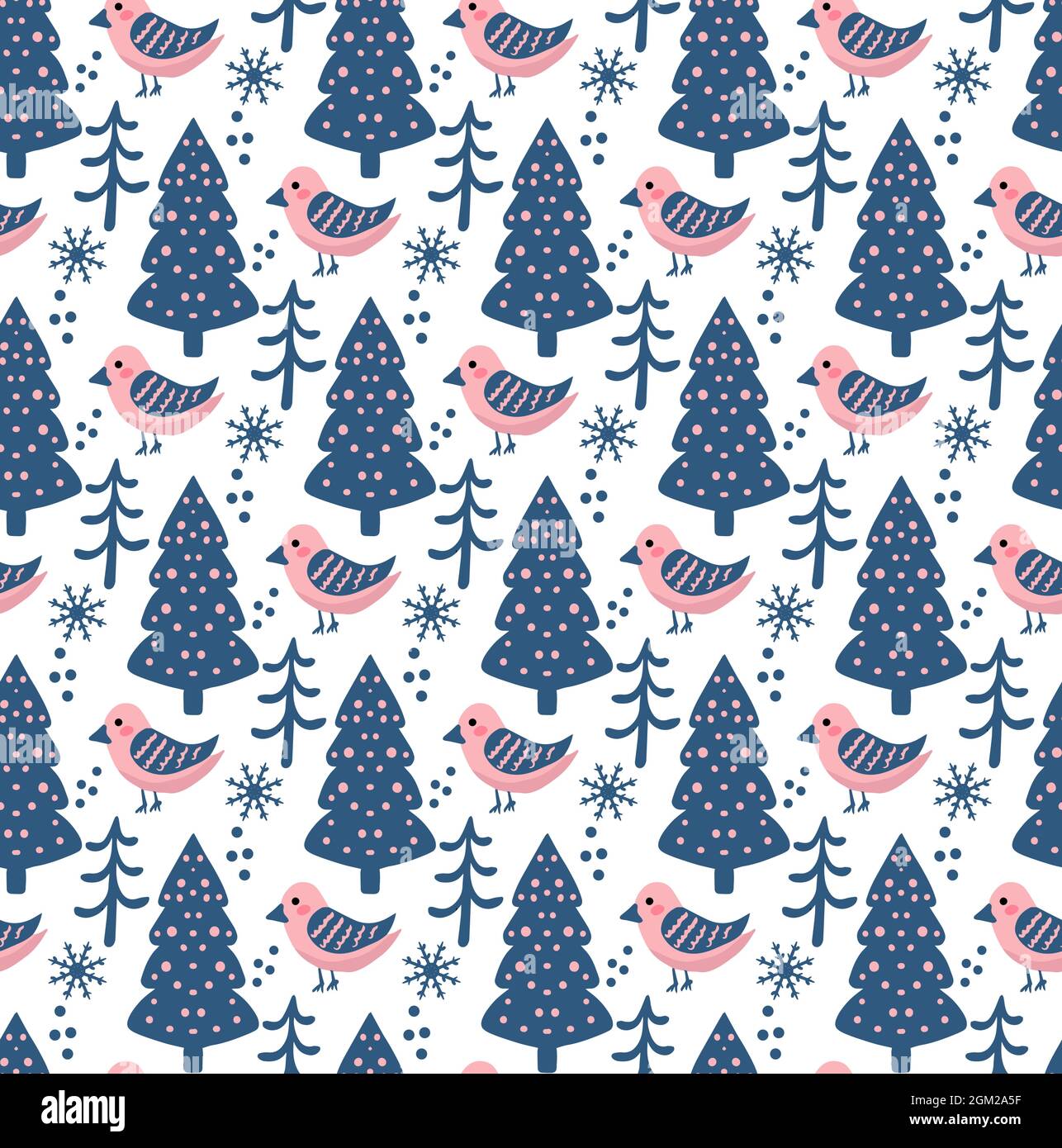 Winter boho seamless pattern in hipster style. Christmas tree repeating texture, background. Vector illustration Stock Vector