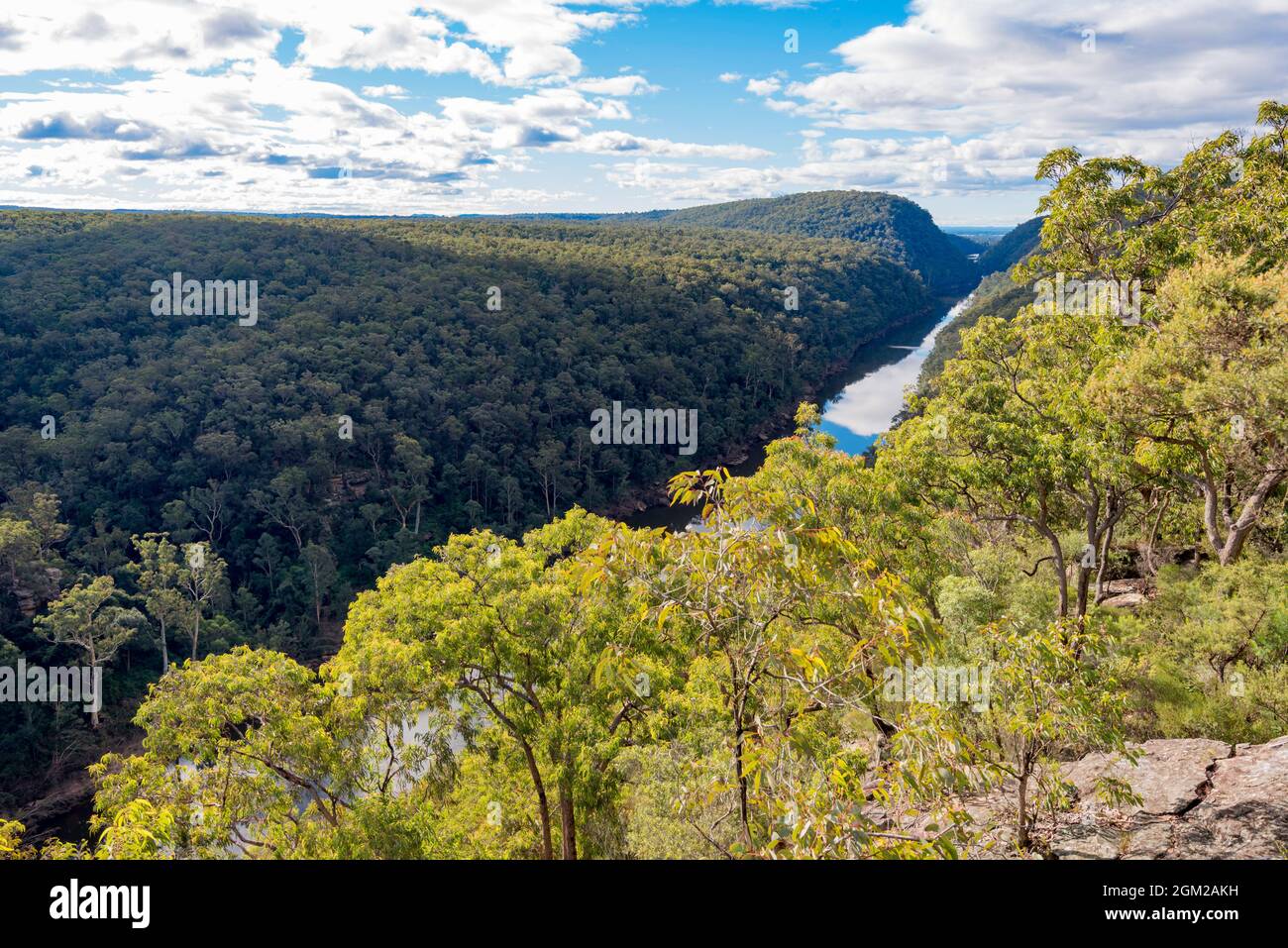 Looking North along the Nepean River and across the Blue Mountains National Park from the historic The Rock Lookout at Mulgoa in western Sydney NSW Stock Photo