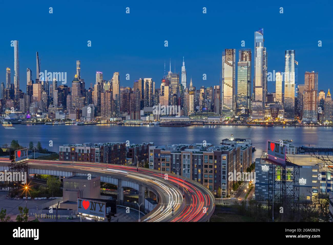 I Love NYC Skyline  - Upper view to the Lincoln Tunnel Helix, located in Weehawken, New Jersey and the Midtown Manhattan New York City Skyline during Stock Photo