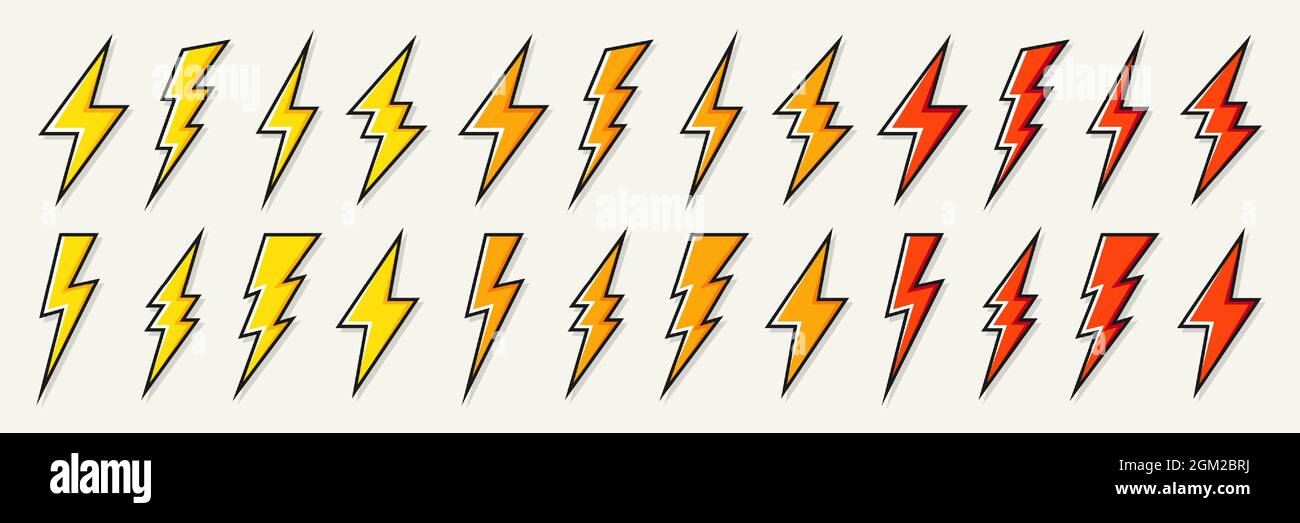 Yellow lightning bolt icons collection. Flash symbol, thunderbolt ...