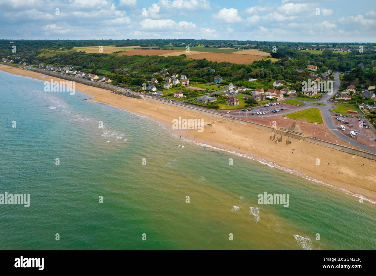 Aerial view of the Omaha beach, memory of the world war II American battle. Stock Photo