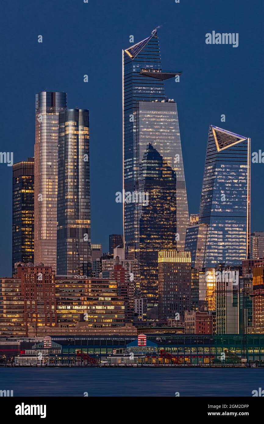 NYC Hudson Yards View to the illuminated Hudson Yards which is a relatively new real estate