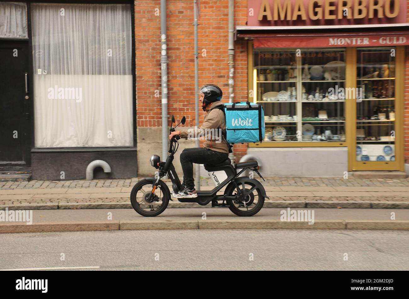 Copenhagen, Denmark., 16 Sept. 2021,Wolt partner food delivery bike ...