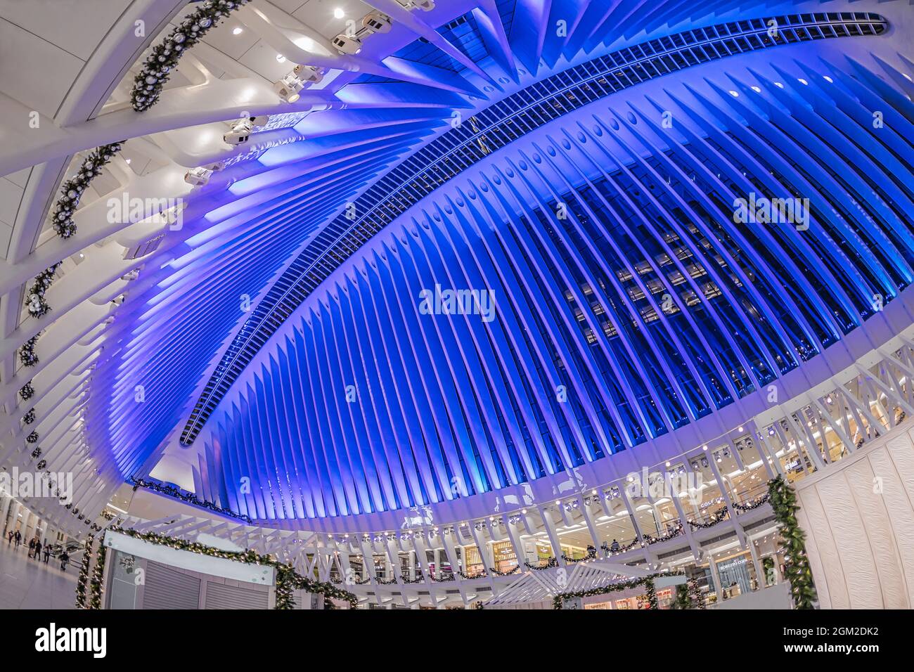World Trade Center Station - The cathedral like pavilion at 4 World Trade Center in lower Manhattan in New York City during Christmas.   The station r Stock Photo