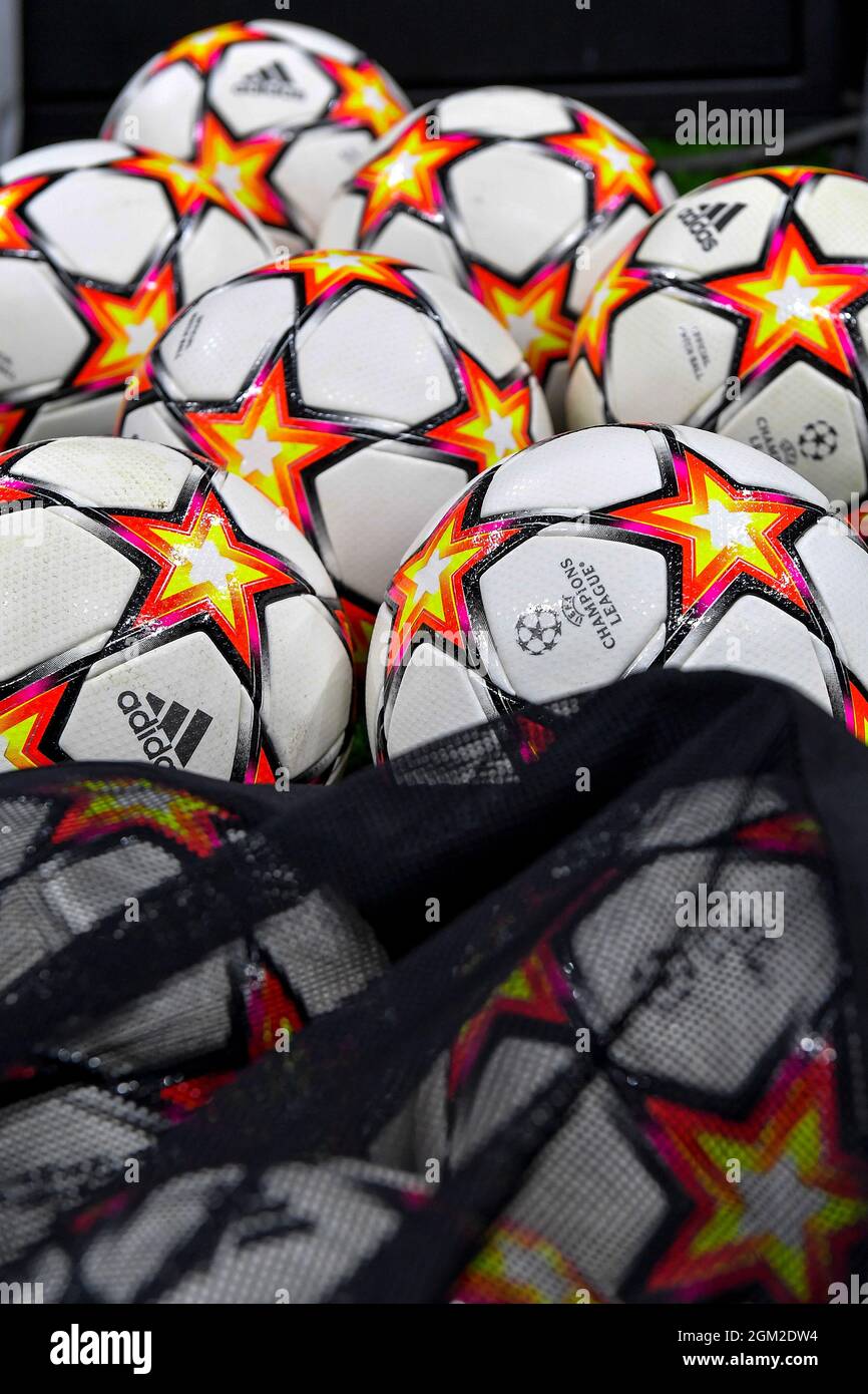 Milano Italy. 15th Sep 2021. A group of Adidas official balls are seen prior to the Uefa Champions League group D football match between FC Internazionale and Real Madrid at San Siro