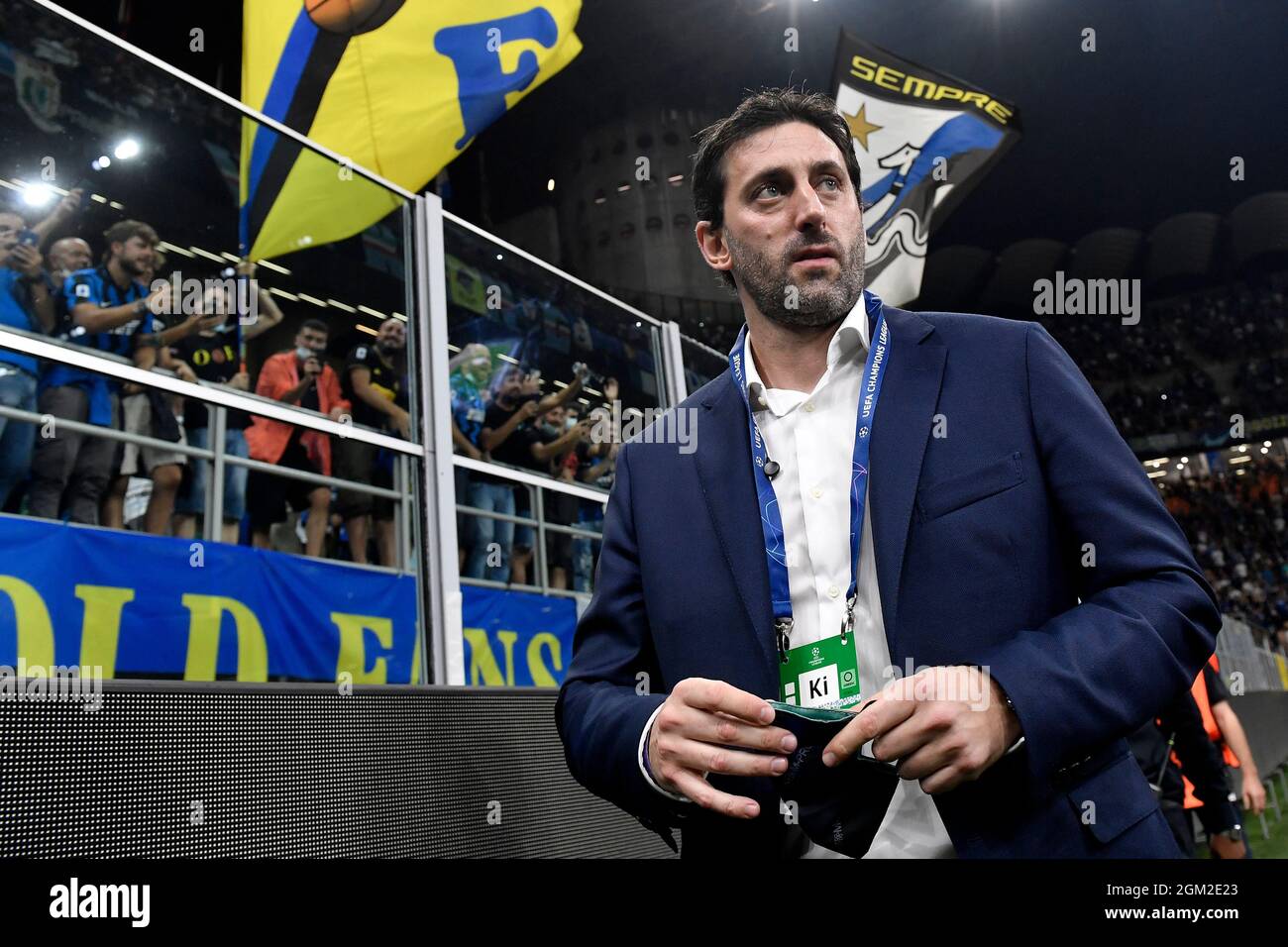 Milano, Italy. 15th Sep, 2021. Former player Diego Milito, commentator for  Amazon Prime television, looks on during the Uefa Champions League group D football  match between FC Internazionale and Real Madrid at
