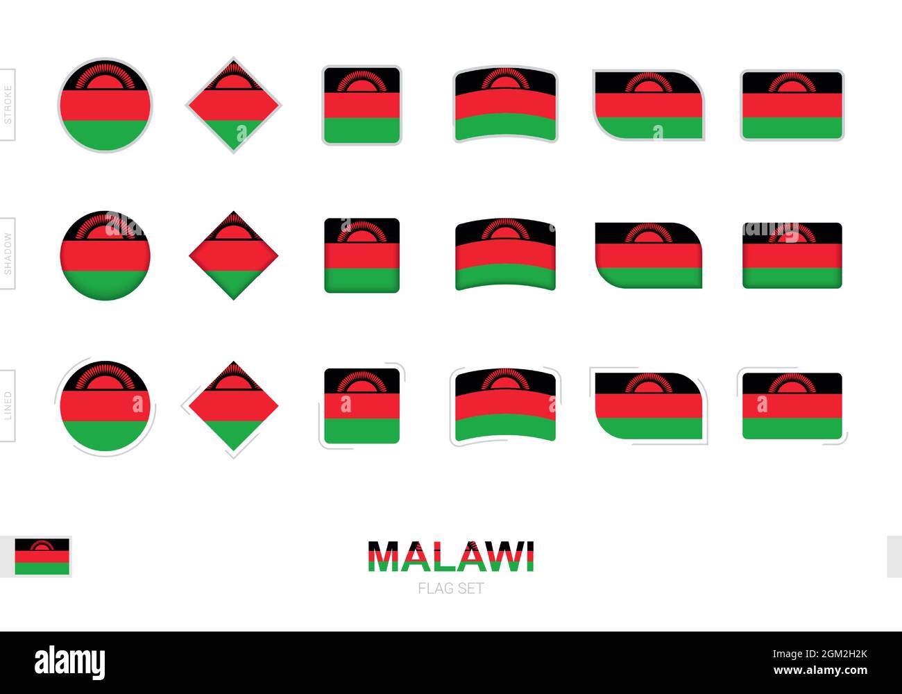 Malawi flag set, simple flags of Malawi with three different effects ...