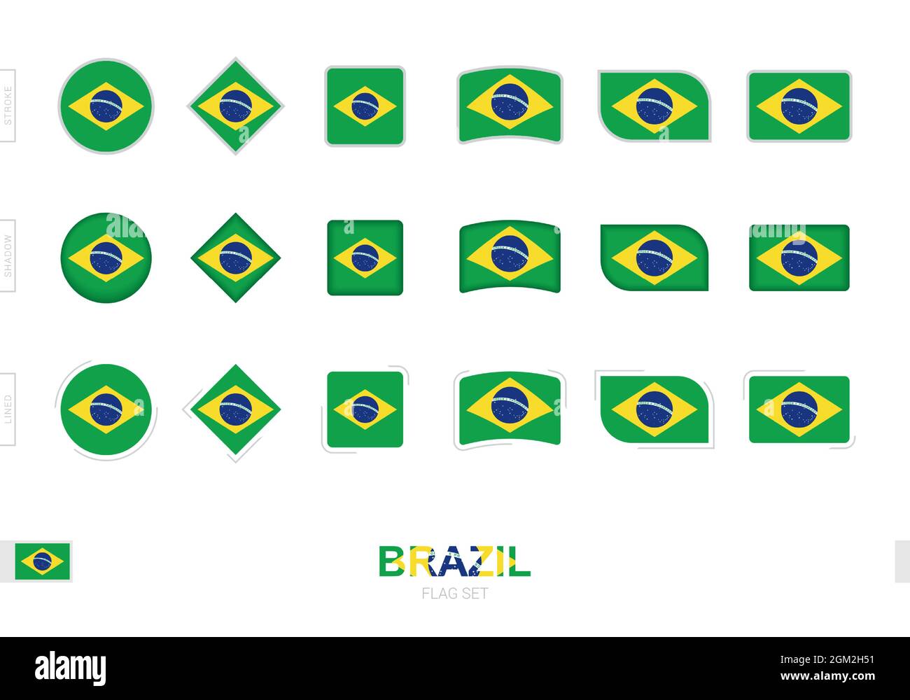 Brazil flag set, simple flags of Brazil with three different effects