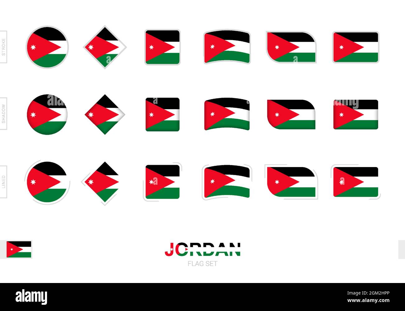 Jordan flag set, simple flags of Jordan with three different effects