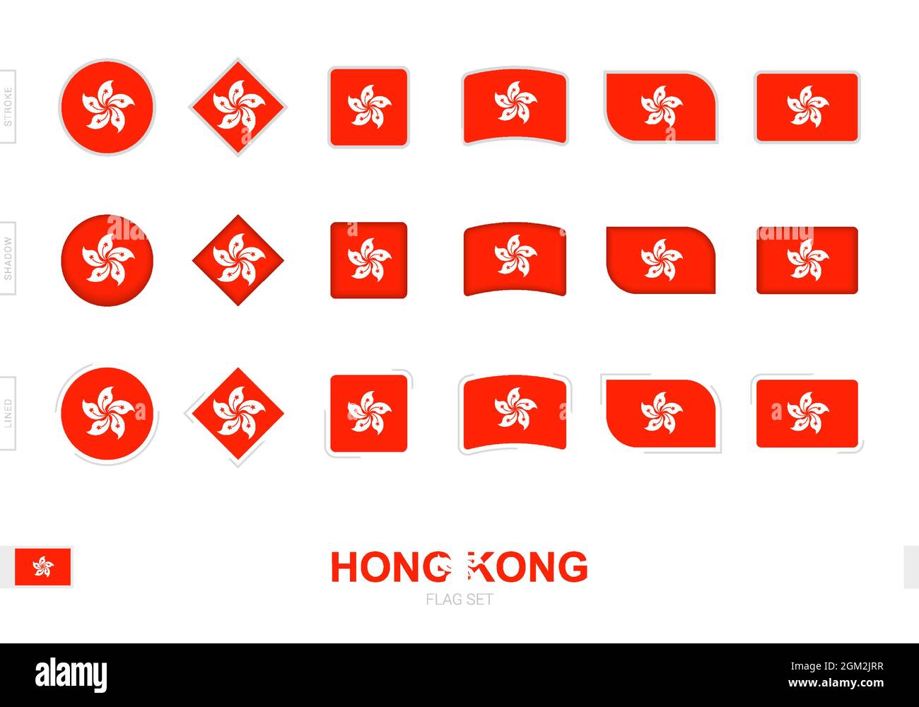 Hong Kong flag set, simple flags of Hong Kong with three different