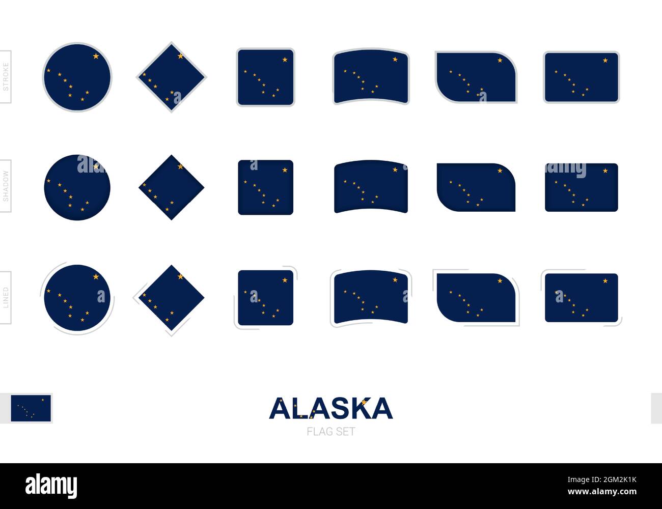 Alaska flag set, simple flags of Alaska with three different effects