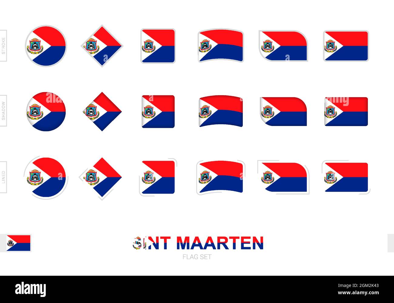 Sint Maarten flag set, simple flags of Sint Maarten with three different effects. Vector Sint Maarten flag set, simple flags of Sint Maarten with three different effects. Vector