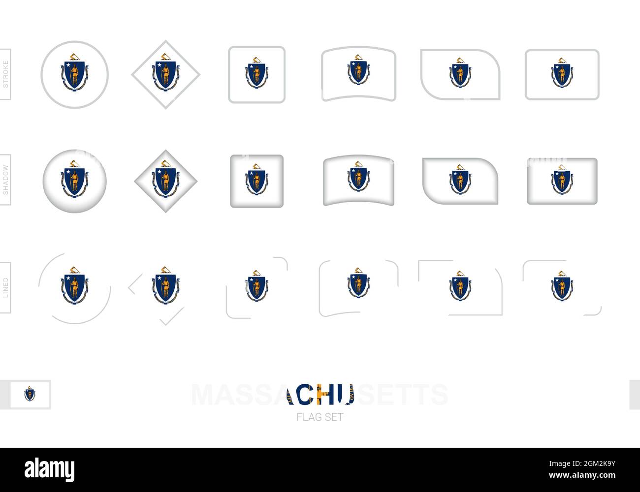 Massachusetts flag set, simple flags of Massachusetts with three ...