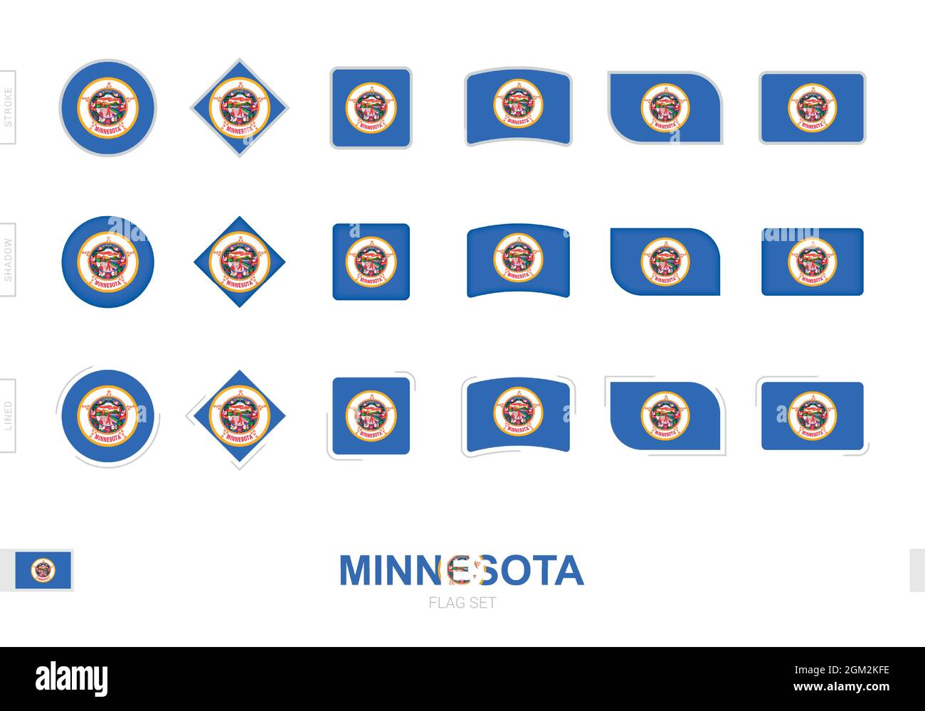 Minnesota flag set, simple flags of Minnesota with three different ...