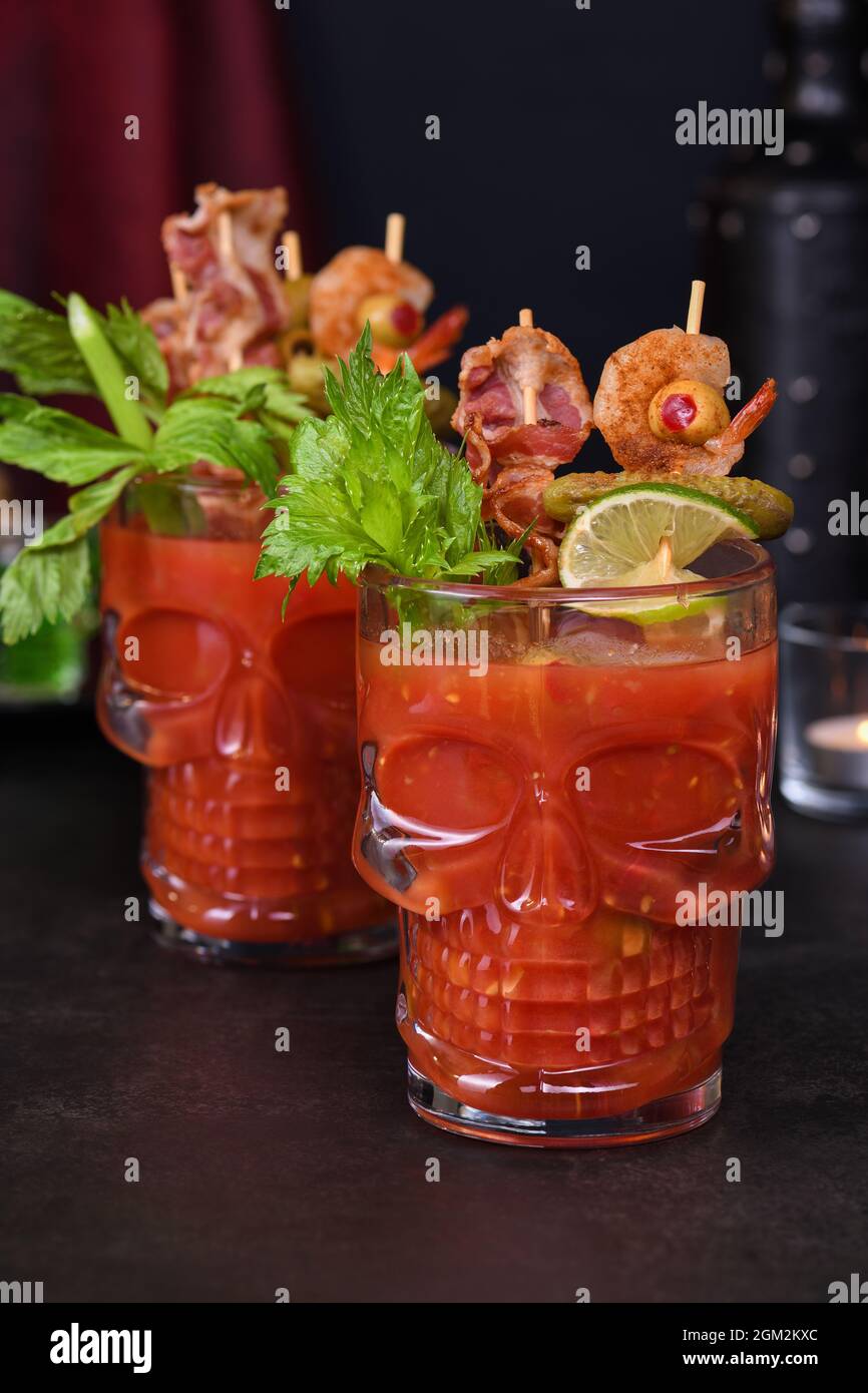 Creepy Halloween party Caesar or Bloody Mary cocktail containing