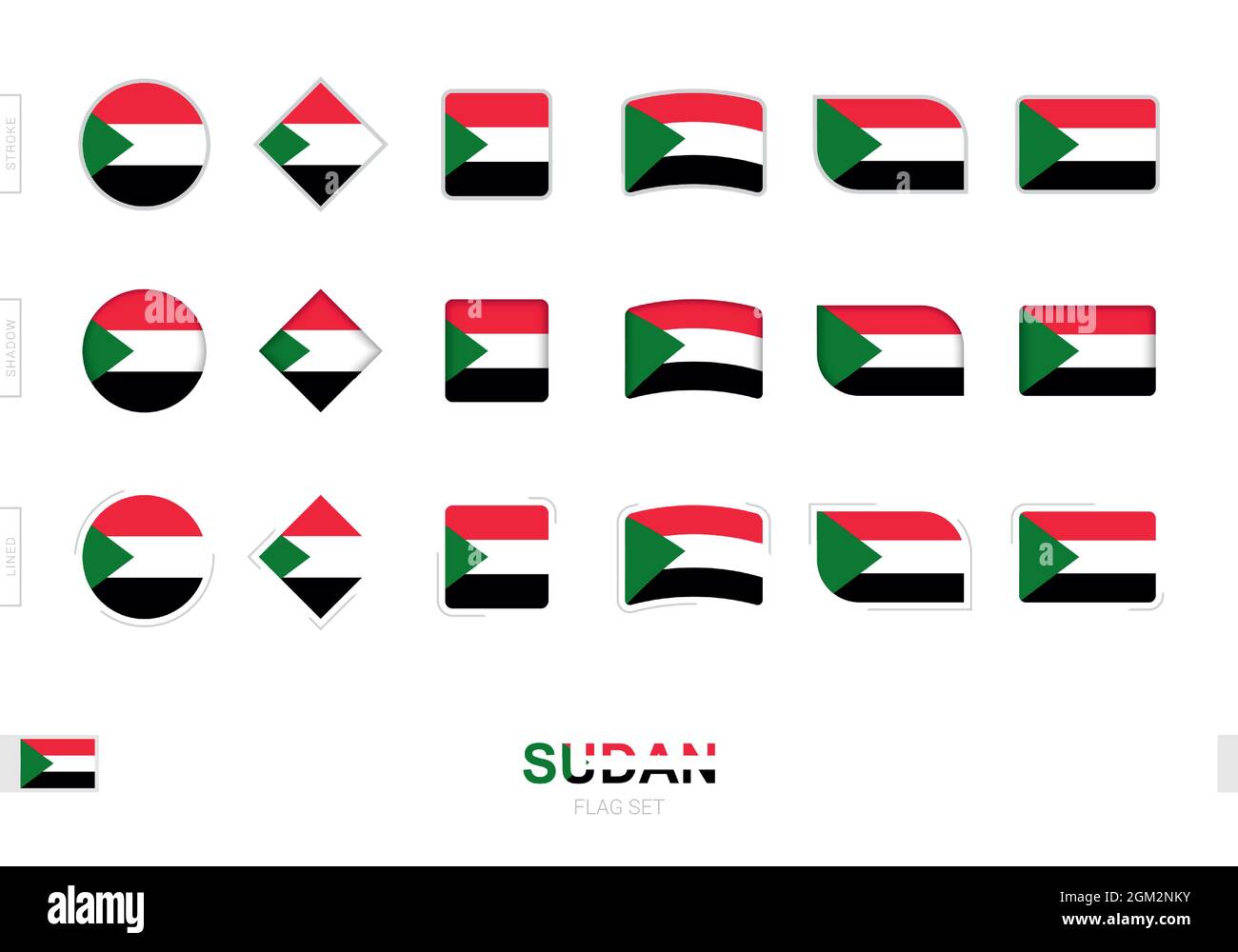 Sudan flag set, simple flags of Sudan with three different effects. Vector illustration Stock ...