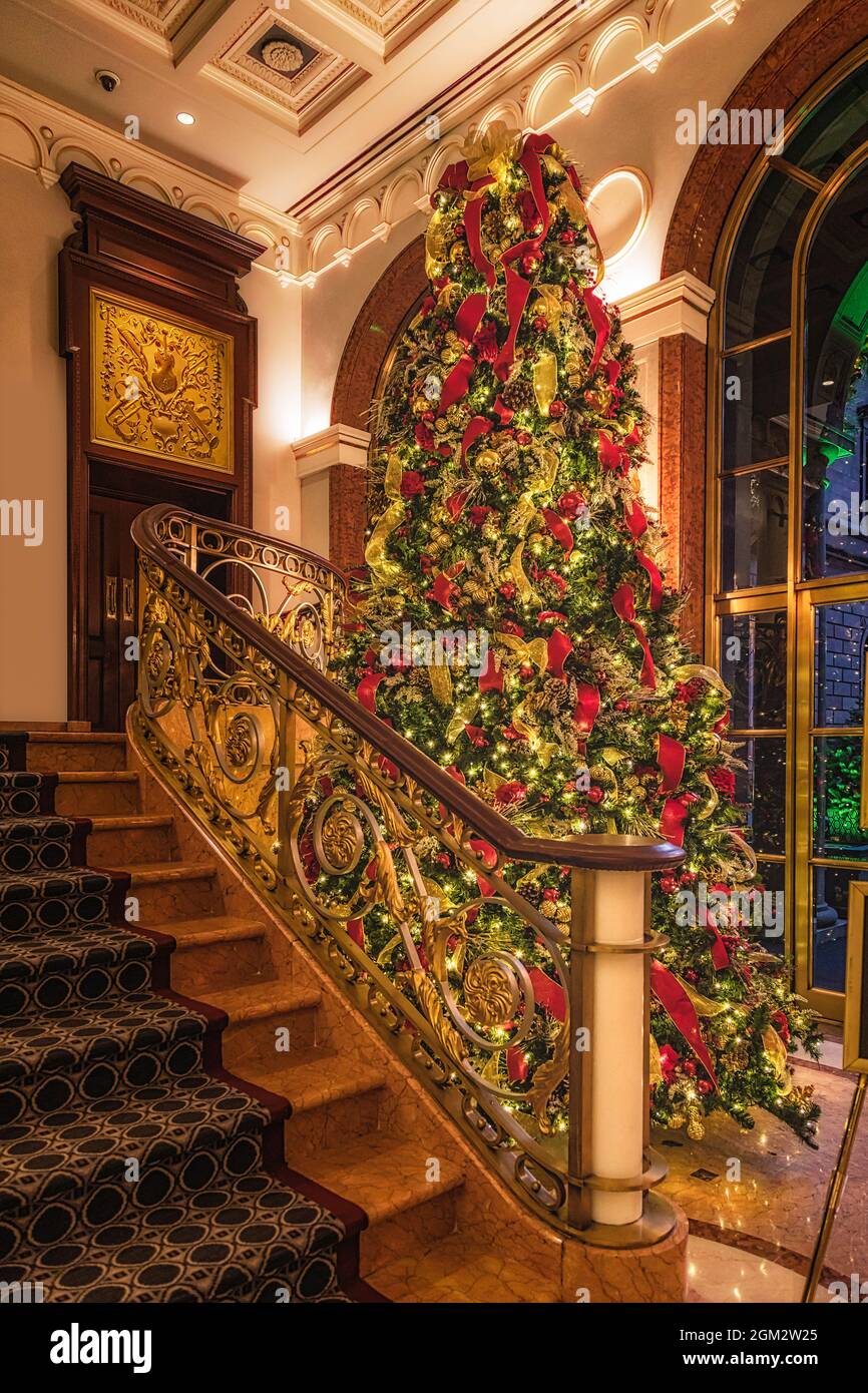 New York Palace Christmas View to the luxury hotel lobby from the