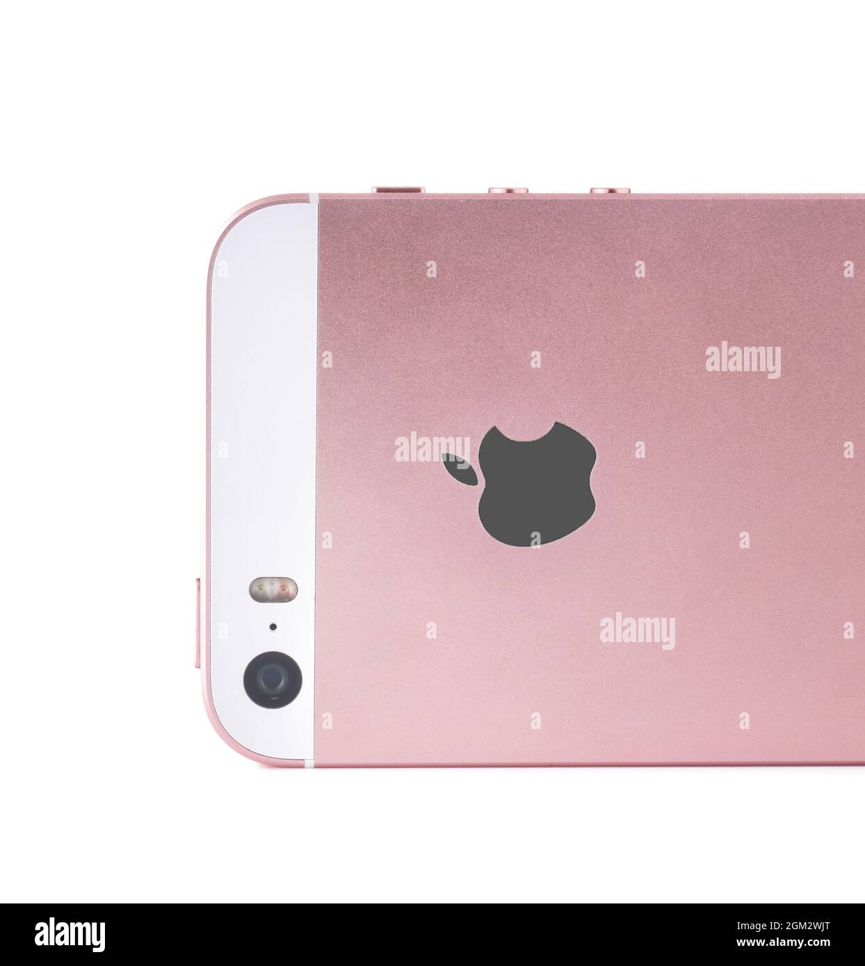 KIEV, UKRAINE OCTOBER 09, 2017 Back view of Rose Gold iPhone SE