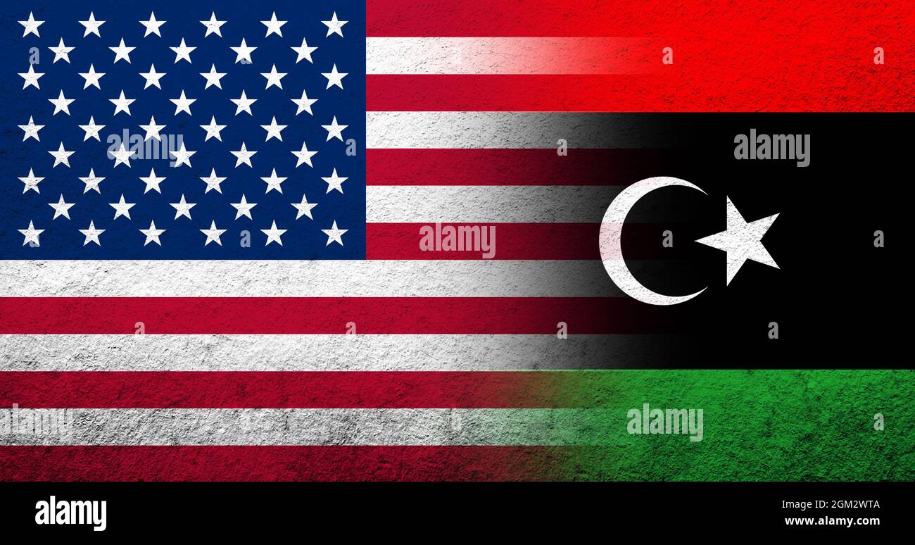 United States of America (USA) national flag with Libya National flag