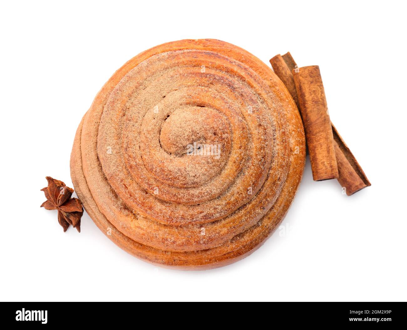 Sweet cinnamon roll on white background Stock Photo - Alamy