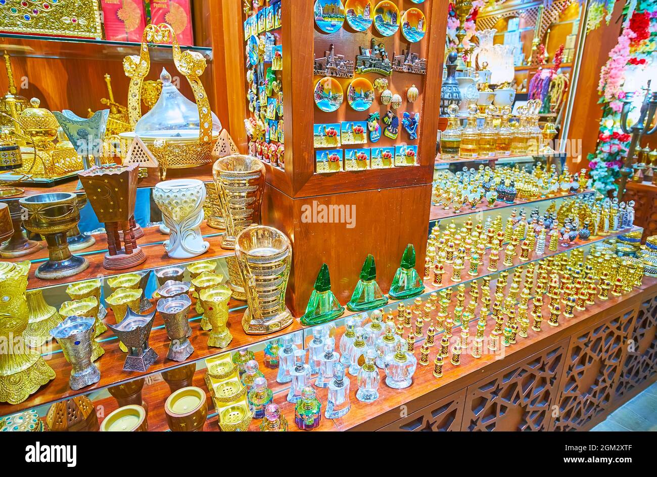 The counter of perfume and souvenir stall of Souk Madinat Jumeirah