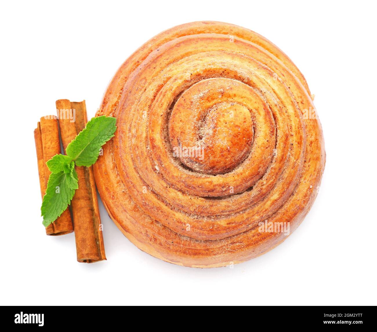 Sweet cinnamon roll on white background Stock Photo - Alamy
