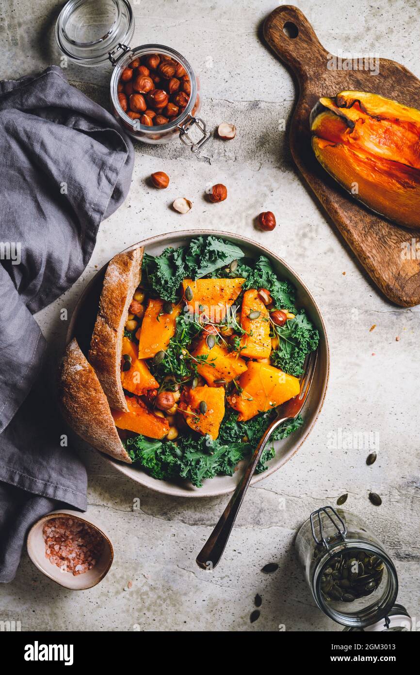 Picture of Season salad with grilled pumpkin, kale, chickpea, pepitas and nuts ...