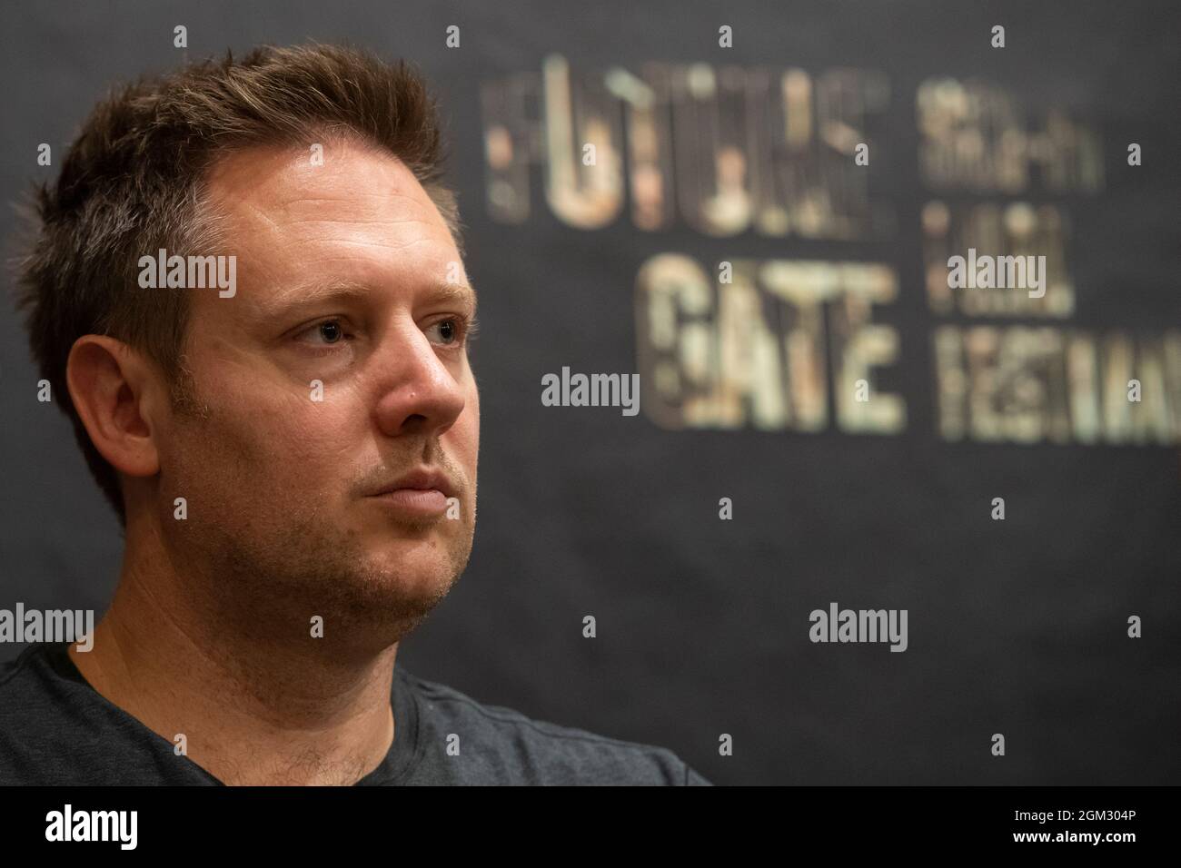 Prague, Czech Republic. 16th Sep, 2021. South African-Canadian film director, producer, screenwriter, and animator Neill Blomkamp presents science fiction horror film Demonic during the SCI-FI Film Festival Future Gate 2021 in Prague, Czech Republic, September 16, 2021. Credit: Ondrej Deml/CTK Photo/Alamy Live News Stock Photo