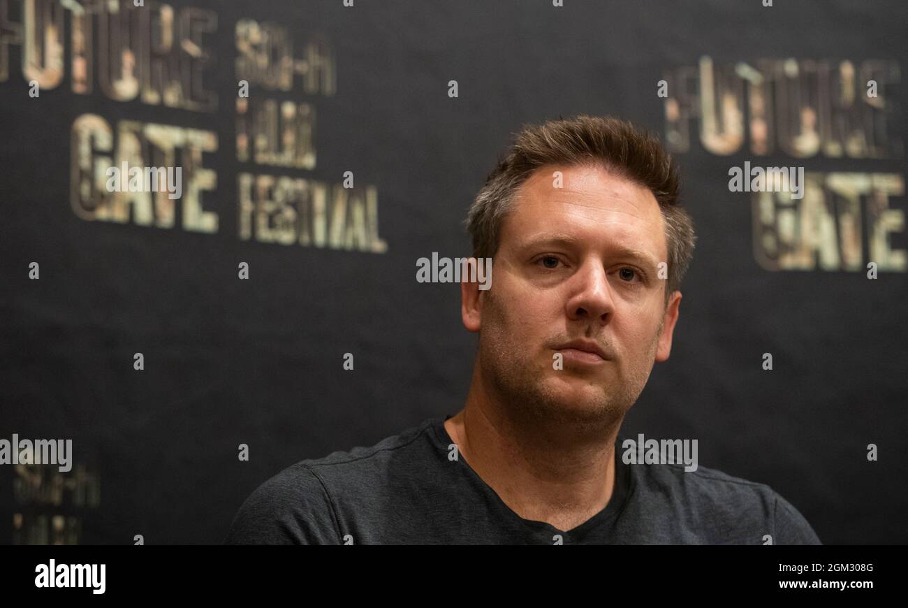 Prague, Czech Republic. 16th Sep, 2021. South African-Canadian film director, producer, screenwriter, and animator Neill Blomkamp presents science fiction horror film Demonic during the SCI-FI Film Festival Future Gate 2021 in Prague, Czech Republic, September 16, 2021. Credit: Ondrej Deml/CTK Photo/Alamy Live News Stock Photo