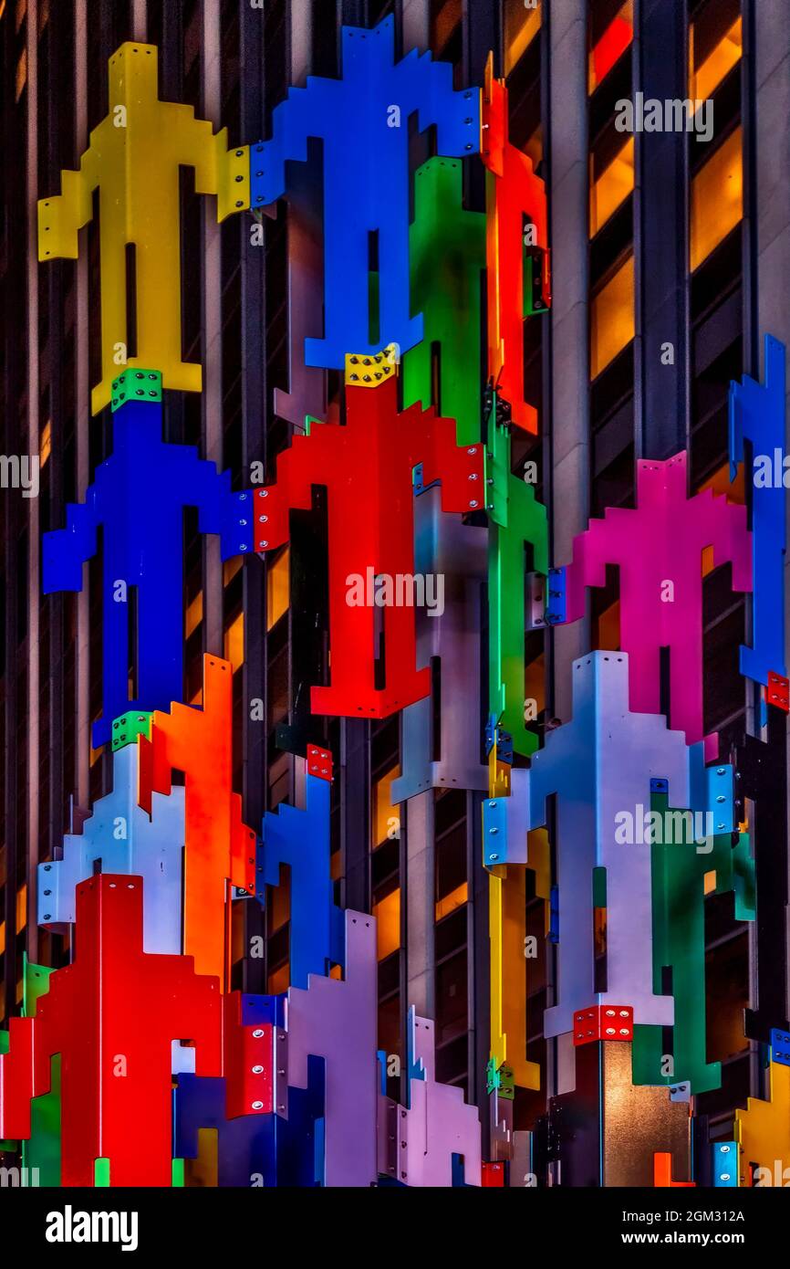 Colorful Human Structures - Art installation outside of Madison Square Garden (MSG) at Plaza 33 in Manhattan, New York City, Stock Photo