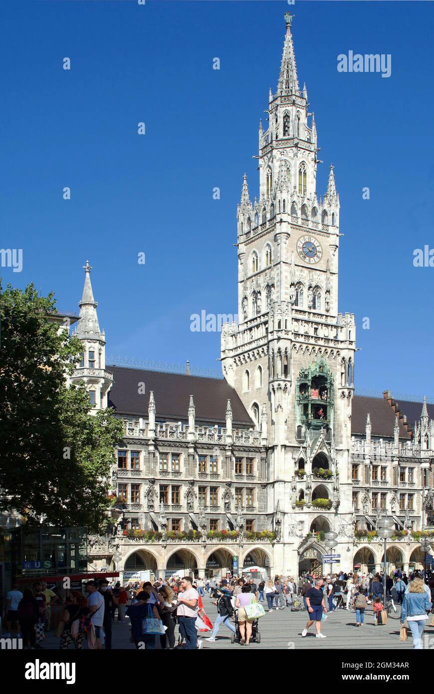 New Townhall of Munich on Marienplatz with the seat of the Lord Mayor of the Bavarian capital - Germany. Stock Photo