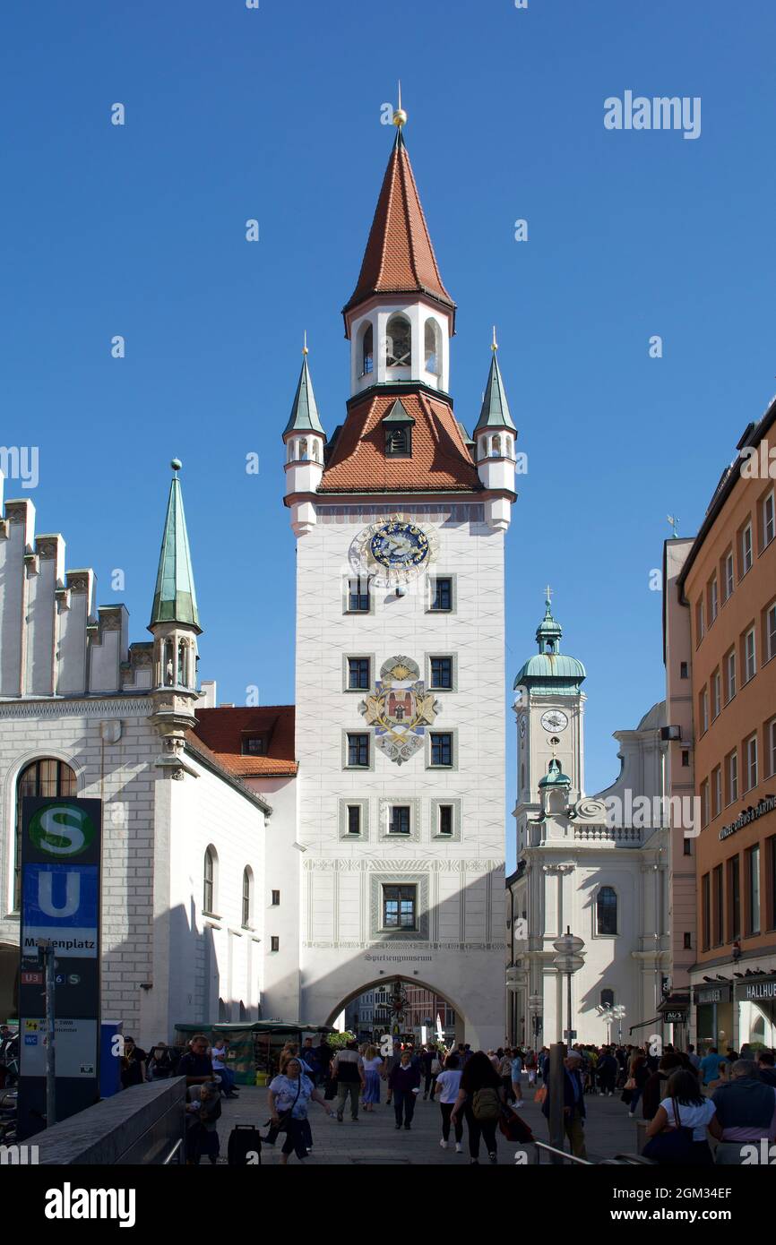 Old Townhall with toy museum on Marienplatz in the old town of Munich - Germany. Stock Photo