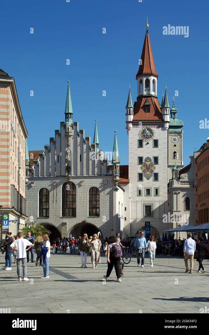 Old Townhall with toy museum on Marienplatz in the old town of Munich - Germany. Stock Photo