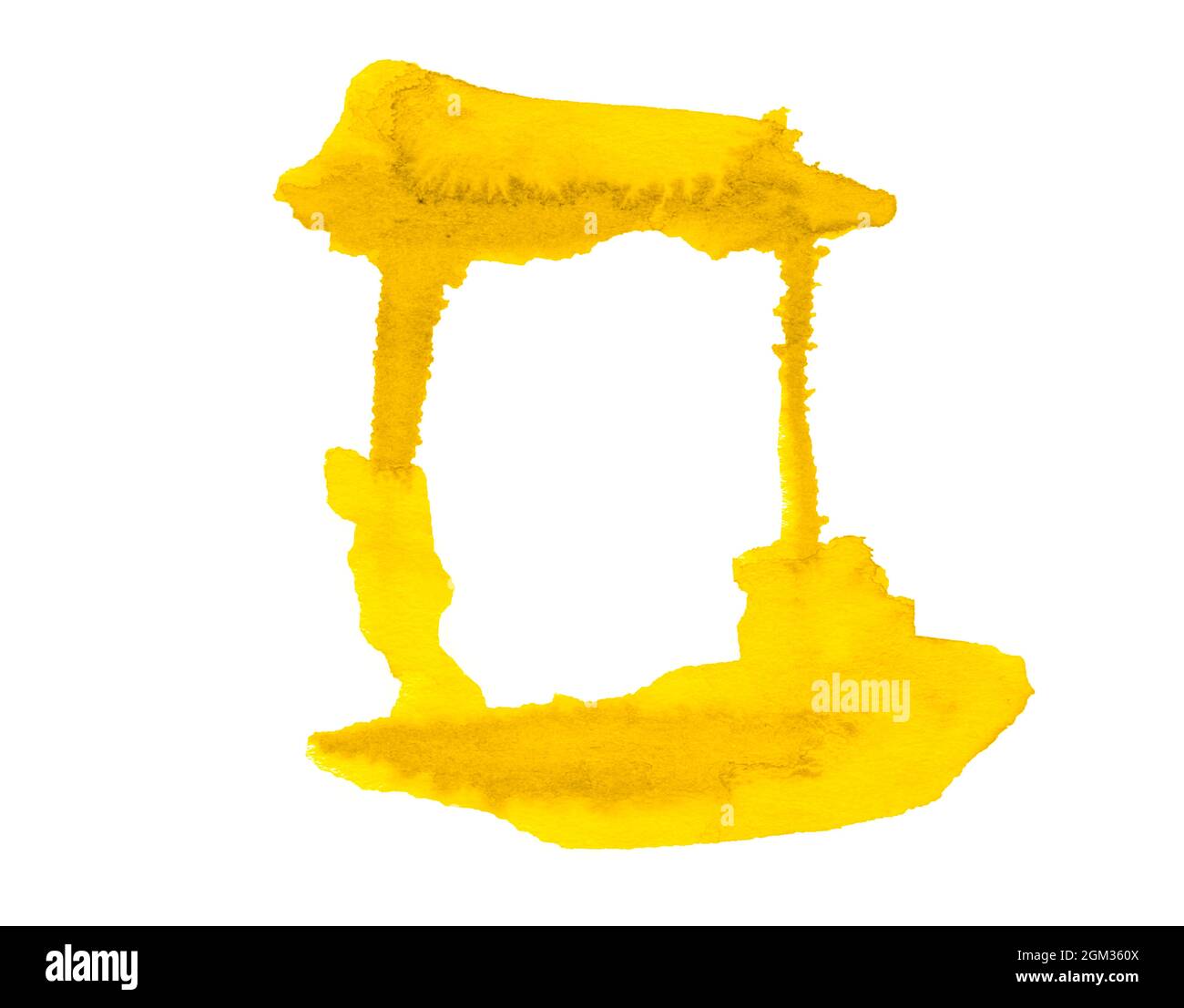 Yellow watercolor unique frame - abstract rectangular background for design. Stock Photo