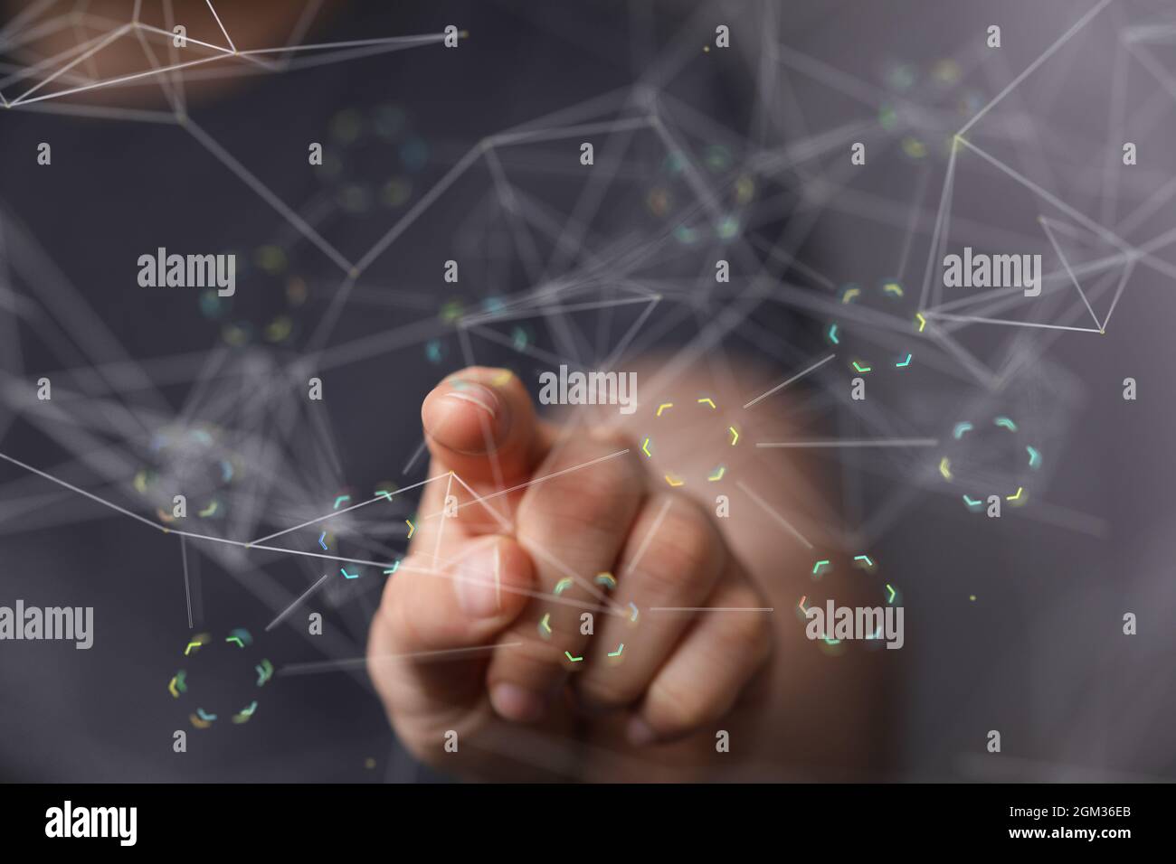3d rendering of a digital binary code scheme touched with a finger on a ...