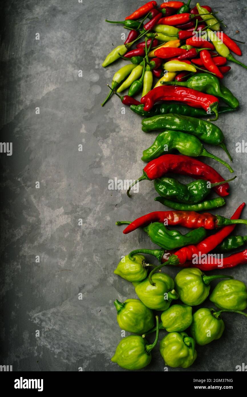 Different Types Of Homegrown Chillies Or Chilli Peppers Background Selective Focus Stock Photo Alamy