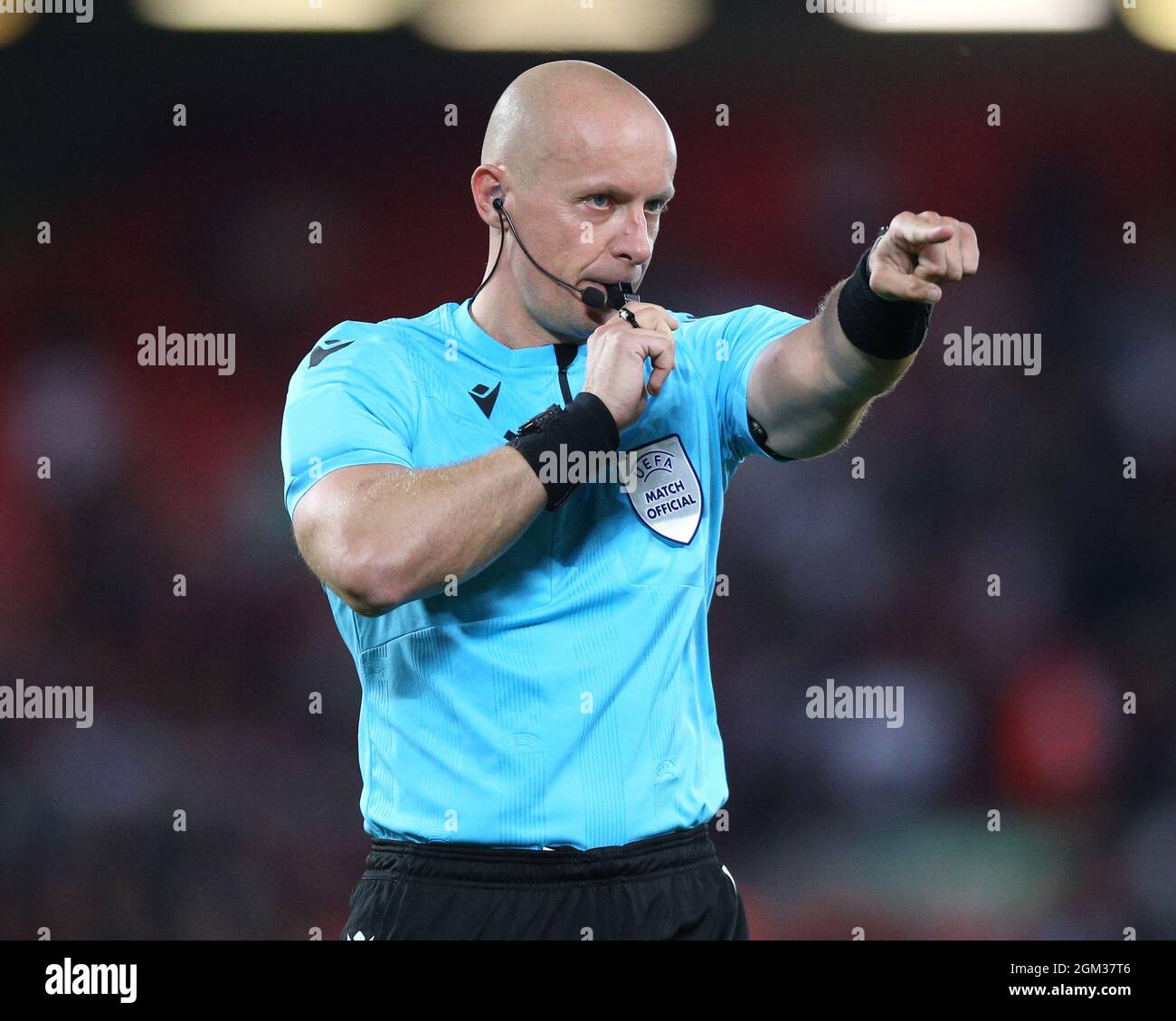 Liverpool, England, 15th September 2021. Referee Szymon Marciniak during the UEFA Champions League match at Anfield, Liverpool. Picture credit should read: Nigel French / Sportimage Stock Photo