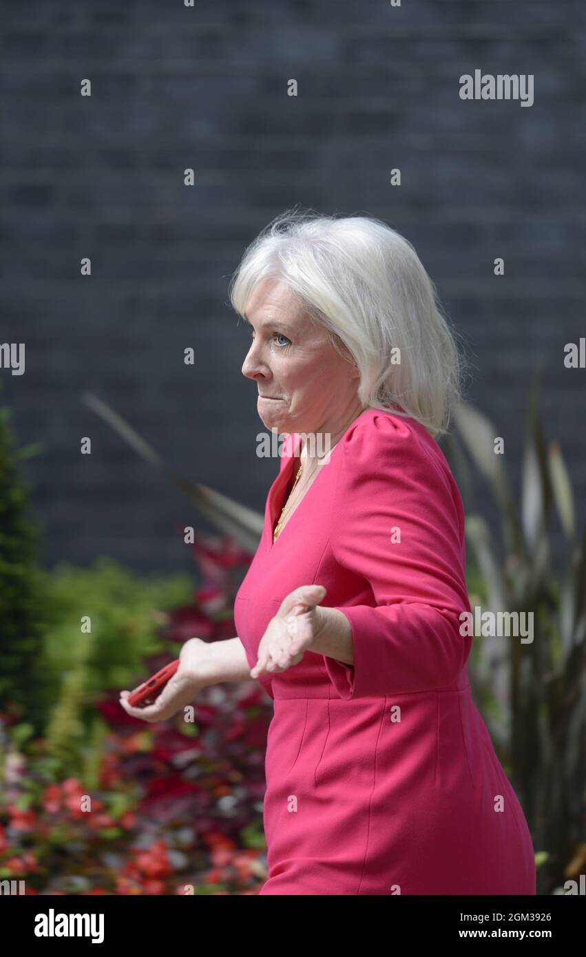 Nadine Dorries MP arriving in Downing Street during a cabinet reshuffle in which she was appointed Secretary of State for Digital, Culture, Media and Stock Photo