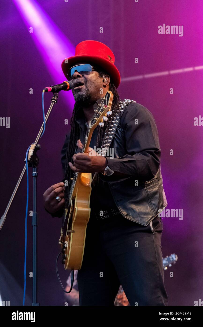 Peter Lee of The Dualers band performing at a music concert festival in