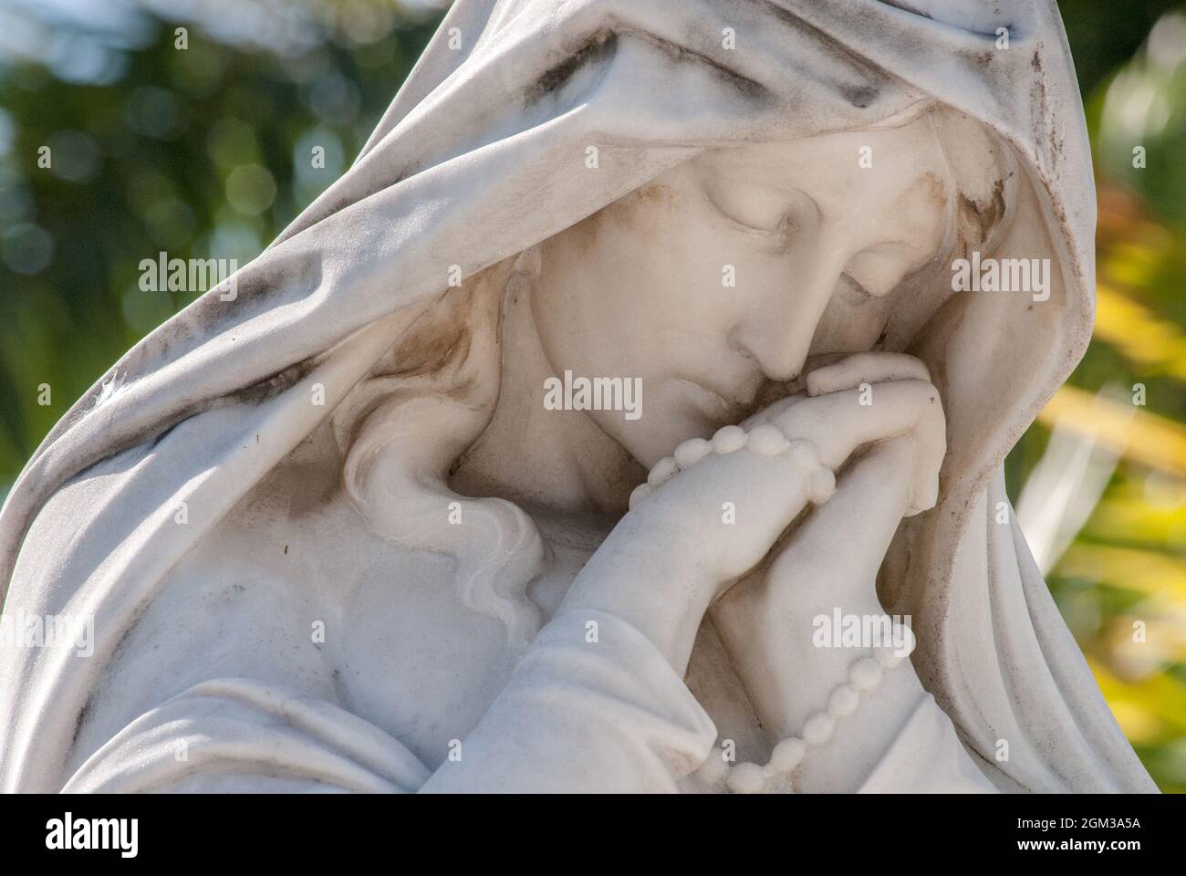 Madonna sculpture, Cuba, monuments, marble, mary, church, stone, sacred, architecture,angels, religious, ancient, memorial, emblem, pray, cemetery Stock Photo