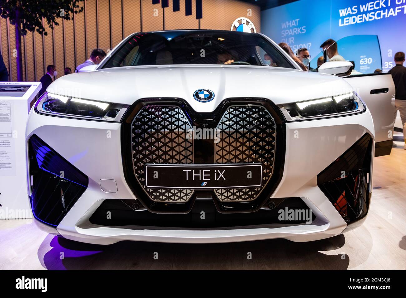 BMW iX all-electric SUV car showcased at the IAA Mobility 2021 motor ...