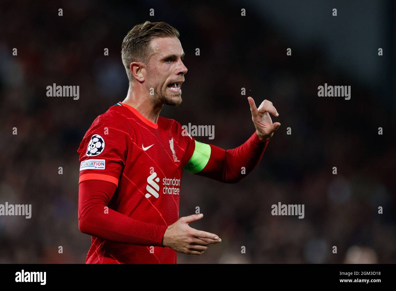 Liverpool, UK. 15th Sep, 2021. Jordan Henderson (Liverpool FC) reaction during Group B - Liverpool FC vs AC Milan, UEFA Champions League football match in Liverpool, England, September 15 2021 Credit: Independent Photo Agency/Alamy Live News Stock Photo