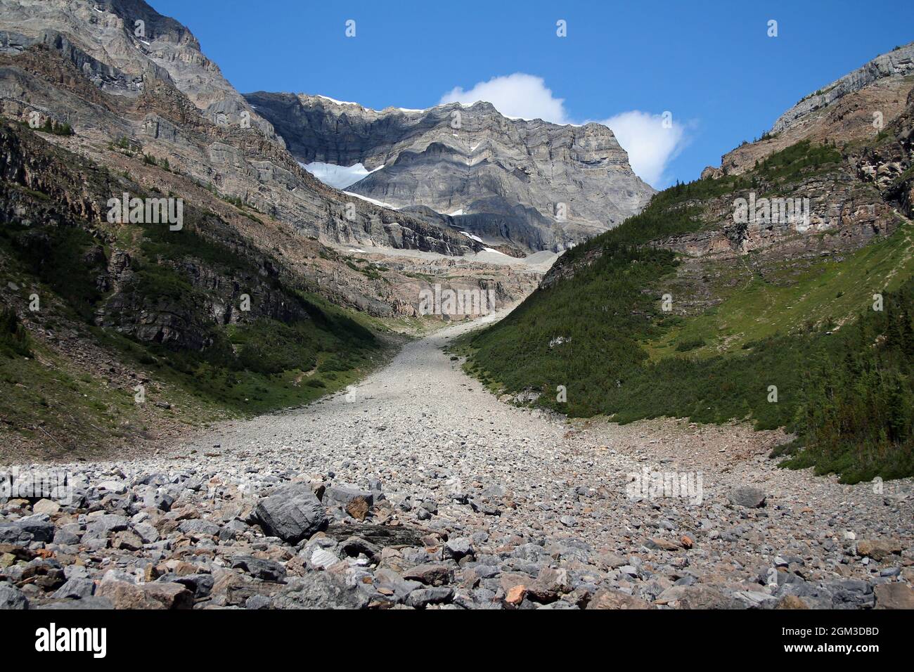 The rocky route to the top of the valley and the peak of the mountains in Canada Stock Photo