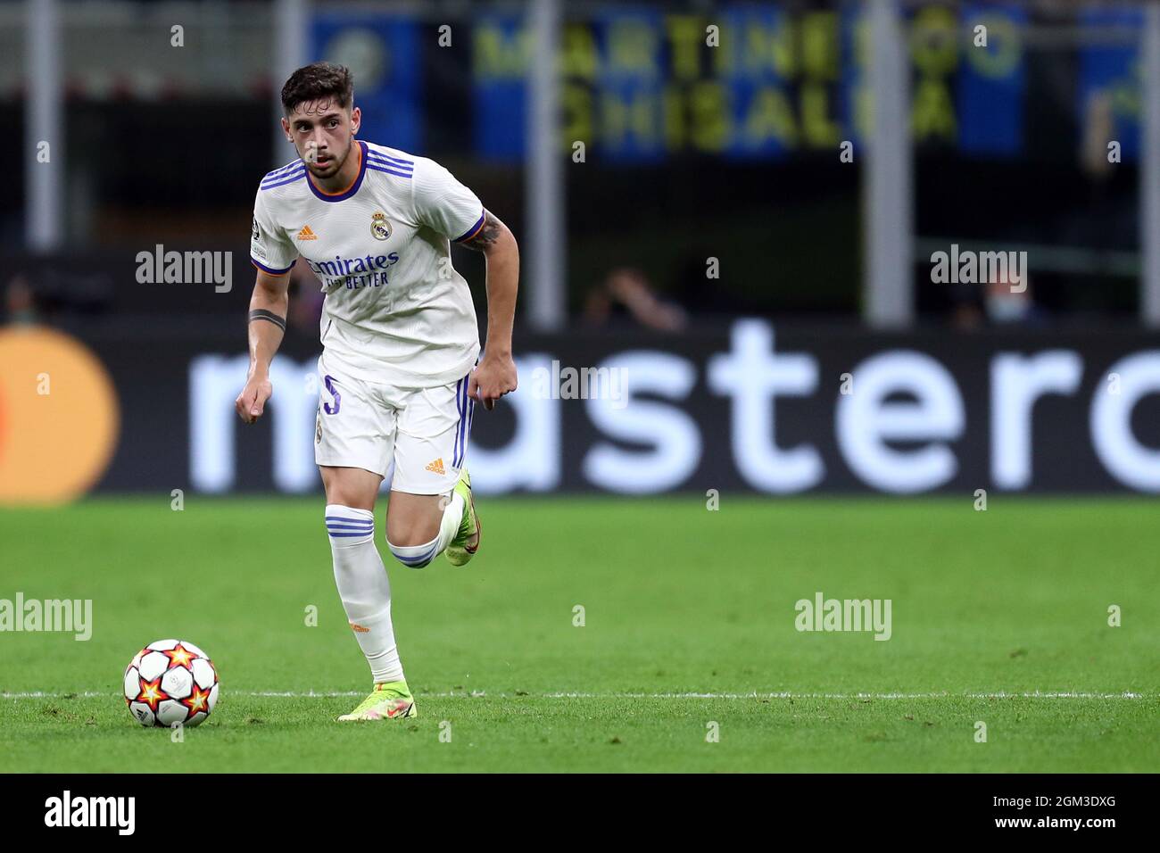 Federico Valverde of Real Madrid Cf  controls the ball during the Uefa Champions League Group D  match between FC Internazionale and Real Madrid Fc . Stock Photo