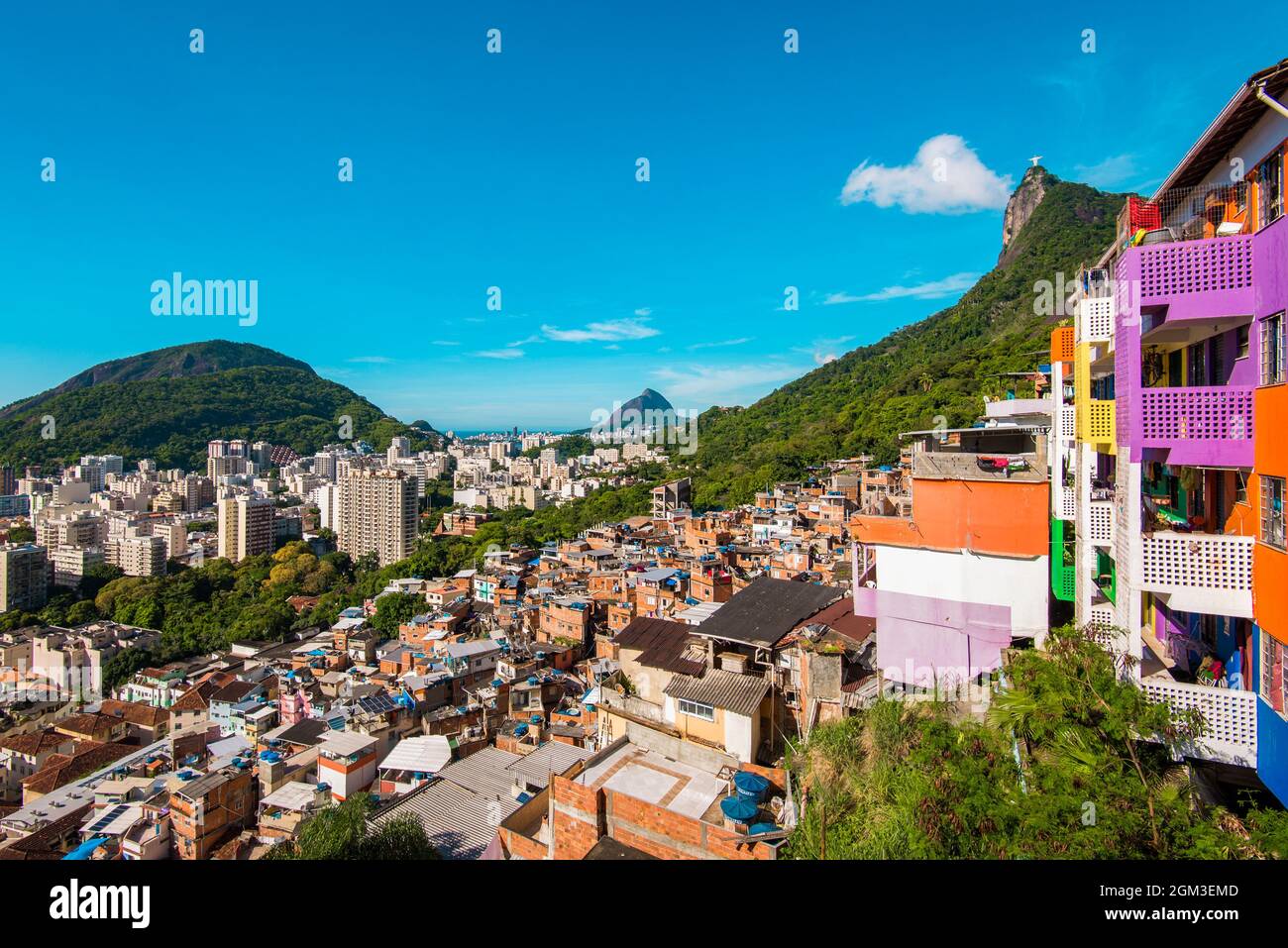 Houses of Santa Marta Favela in Rio de Janeiro, with the Corcovado Mountain Behind Stock Photo